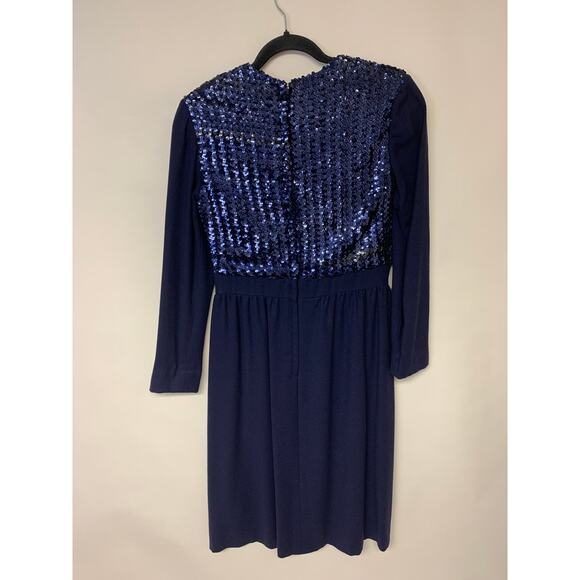 Vintage Cocktail Dress Sequin Bodice 60s Classic Elegant Navy Womens SZ 10 - Picture 3 of 13